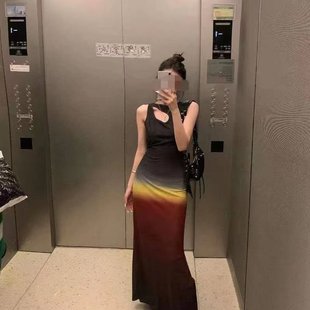 里斯本落日不規則背心連衣裙女夏季 裙子 收腰顯瘦長款
