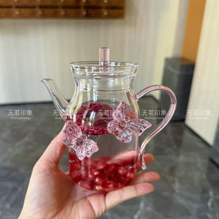 玻璃蝴蝶壶耐热高硼硅绿茶壶仿宋执壶花茶壶冷泡壶家用泡茶壶400c