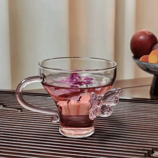 玻璃杯创意杯子蝴蝶茶杯透明水杯耐高温玻璃品茗杯仙女杯100ml