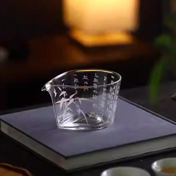 国潮高硼硅玻璃公道杯诗文水滴耐高温公杯家用分茶器简约茶海250c