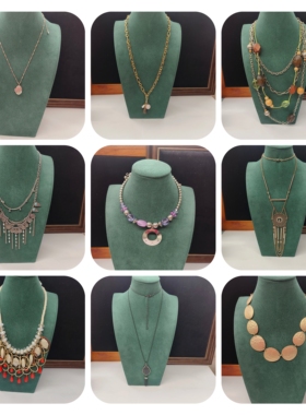 2C时尚流行饰品复古做旧孤品项链镶钻夸张流苏女神小姐姐百搭项链