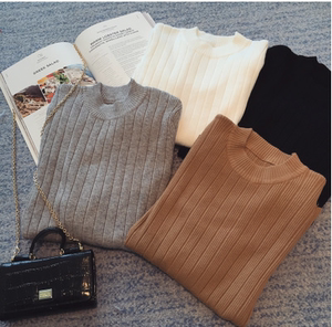 半高领长袖套头针织衫