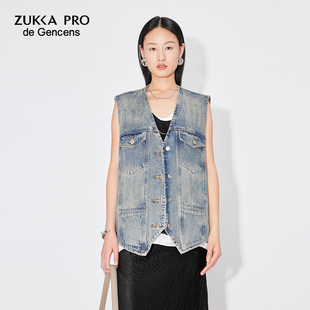 ZUKKA PRO卓卡马甲女新款秋外穿V领短款牛仔马夹时尚洋气外搭