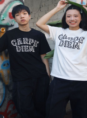 CEDM/CARPEDIEM 2025秋季男女休闲锁链绣烫钻字母短袖