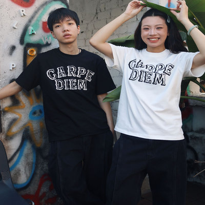 CEDM/CARPEDIEM 2025秋季男女休闲锁链绣烫钻字母短袖