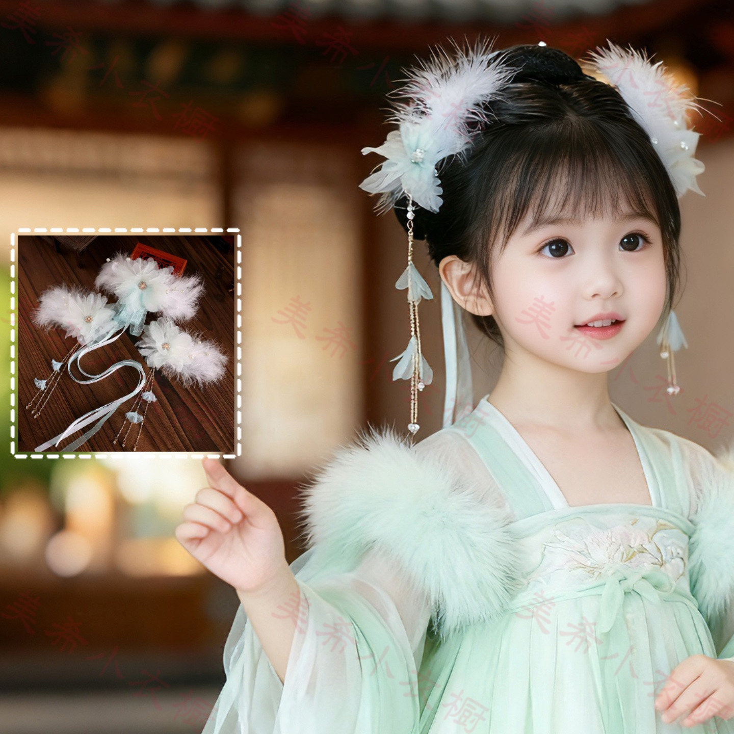 明制汉服头饰儿童古风仙气白色羽毛流苏舞蹈演出对夹发饰全套后压,童装/婴儿装/亲子装,发饰,淘宝优惠券,粉丝福利购,淘宝优惠卷