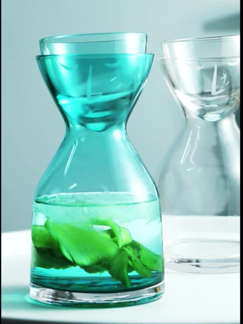 创意ins彩色透明玻璃冷水壶家用冰箱果汁冰水凉水壶一壶一杯套装