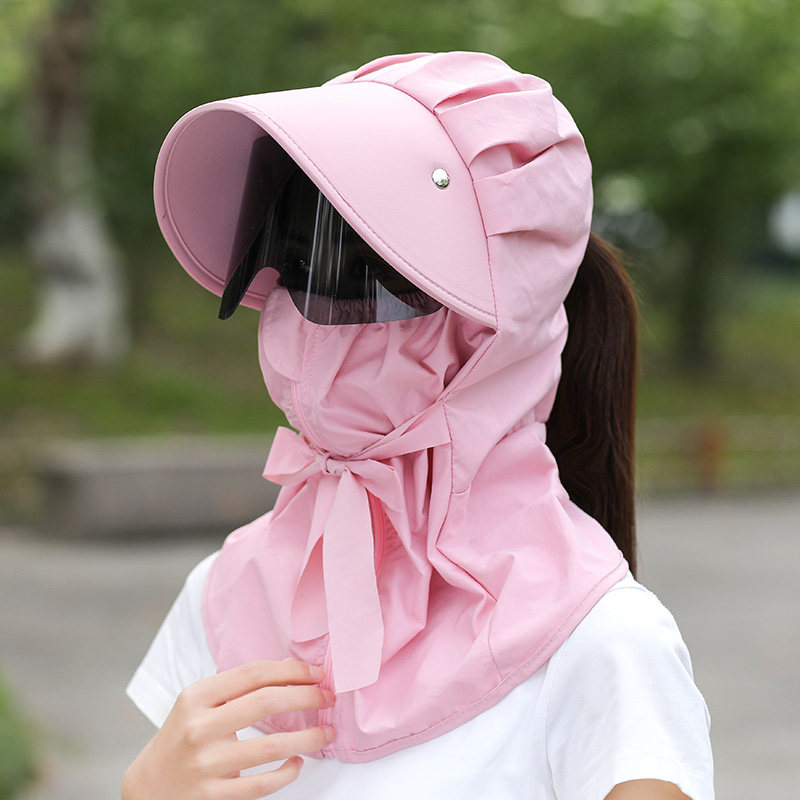 夏季连衣帽子女韩版百搭防晒遮脸太阳帽骑行防紫外线遮阳护目镜