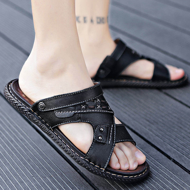 夏季男士涼鞋真皮休閑兩用沙灘鞋潮流防滑防水開車拖鞋男外穿涼拖在類目 流行男鞋, 拖鞋中 - 來自Buy2taobao.com提供專業的淘寶代購服務