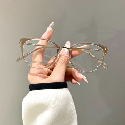 52号半钛饺子形饱满猫眼修饰脸型遮颧骨提高面部流畅度眼镜22986