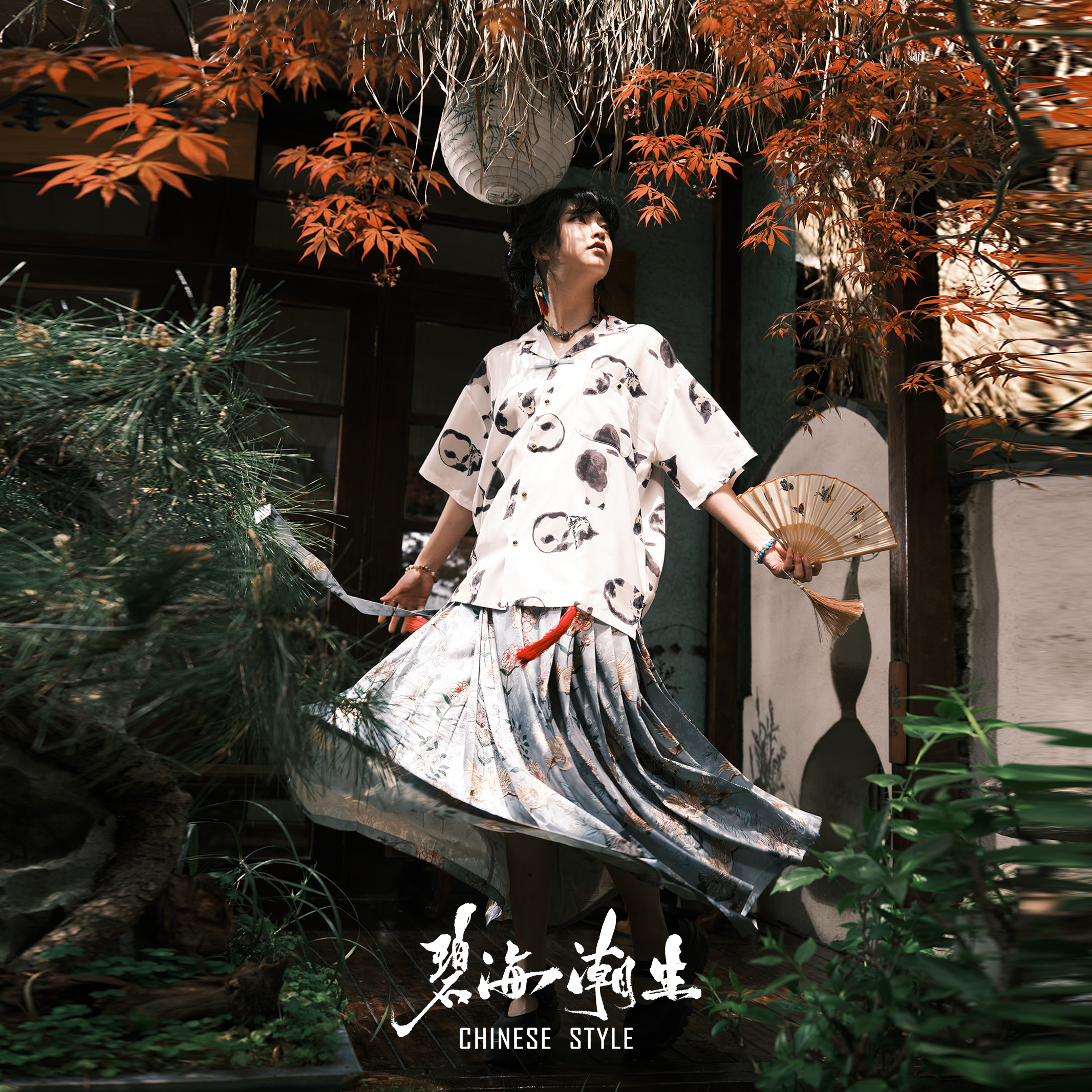 25春夏-仙鹤马面裙蓝汉服半身裙