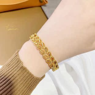92越南沙金麦穗手镯女镀金假黄金开口镯子轻奢小众首饰久不掉色