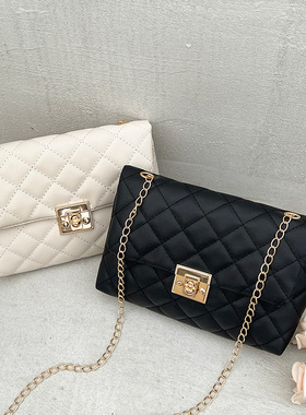 包包ladies bags2024简约绣花小方包外贸小包菱格链条包