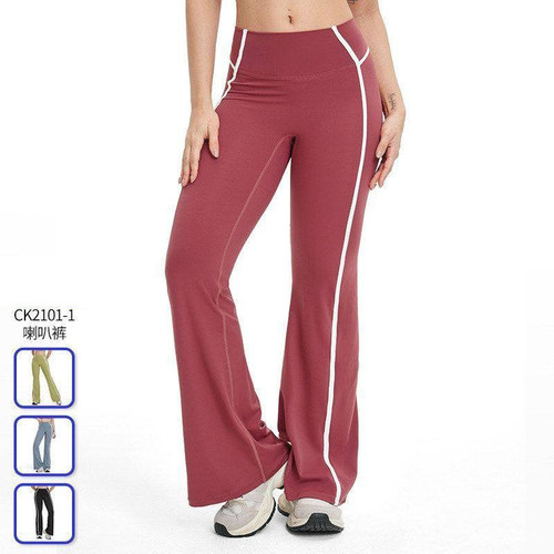 2026欧美裸感下装休闲喇叭裤高级立体撞色户外跑步运动瑜伽服长裤