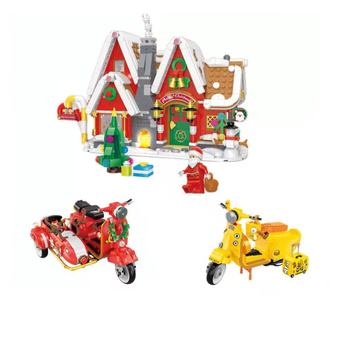 贝乐迪mini小颗粒创意diy玩具21058-21063圣诞系列摩托车积木系列