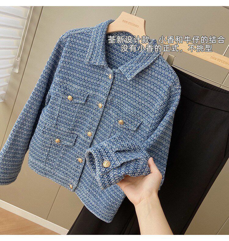 筋骨感编织牛仔柔软透气洋气时尚百搭显瘦短外套女上衣22春新款