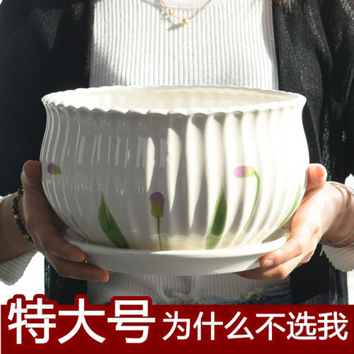 花盆陶瓷带托盘大号特大特价清仓吊兰创意简约个性绿萝小多肉花盆 - 封面
