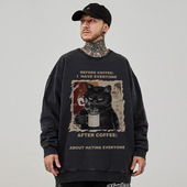 重磅美式 圆领纯棉水洗做旧高街加绒秋冬男款 复古嘻哈大码 卫衣男士