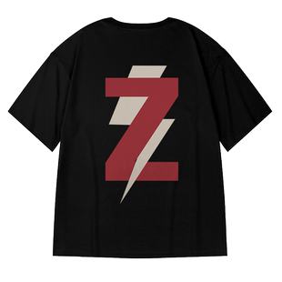 300g重磅美式字母印花短袖t恤街头大码男装红色圆领纯棉简约半袖