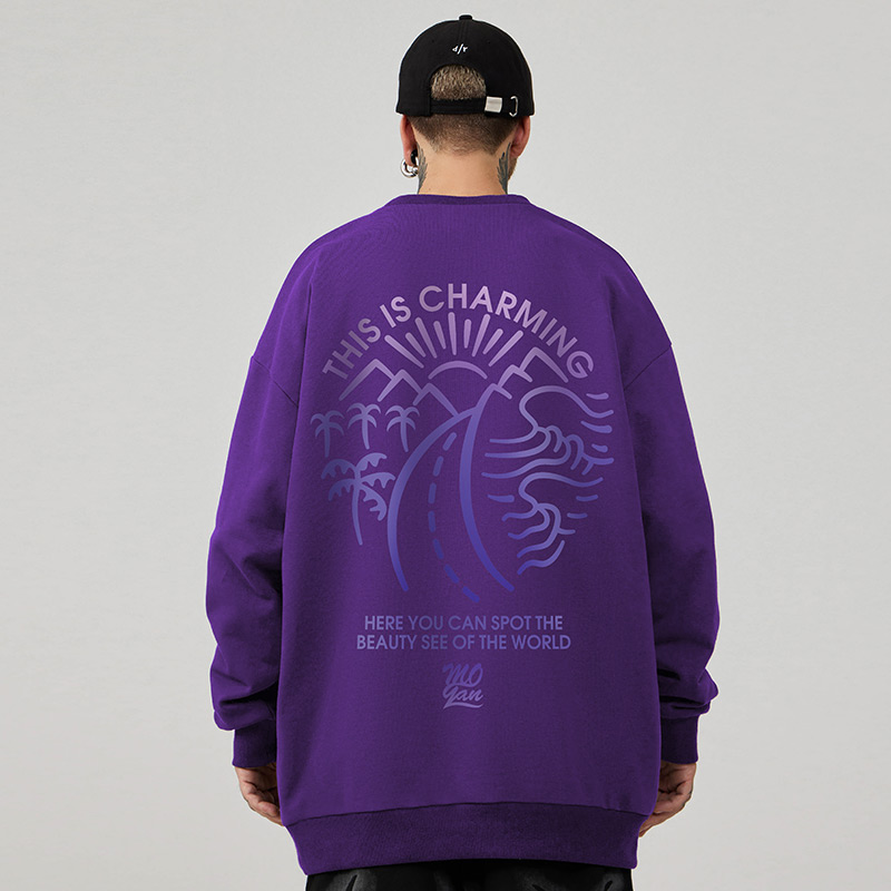 美式oversize港风圆领卫衣男潮牌ins潮流大码男装秋冬款加绒加厚