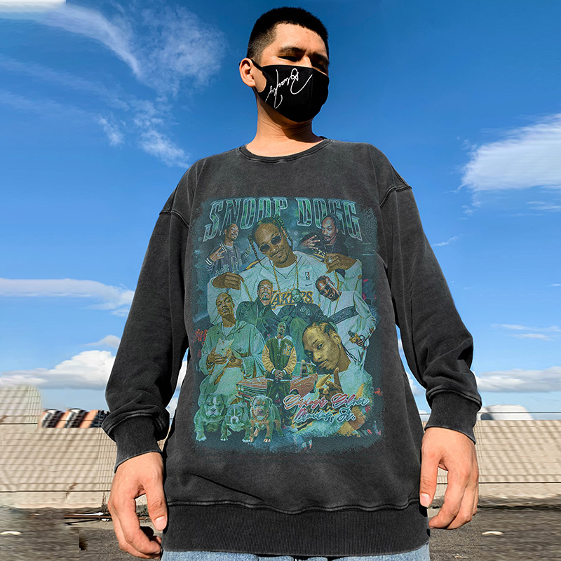oversize美式复古圆领卫衣男潮牌ins潮流大码男装初秋季重磅无帽