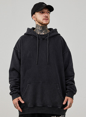 480g重磅卫衣大码秋冬款连帽加绒胖子纯色外套男春秋潮牌宽松男生