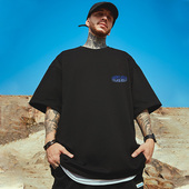 夏季 高街潮牌宽松T恤简约短袖 男装 纯棉肥佬大码 男加肥加大五分袖