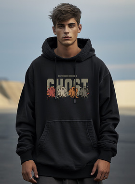 加肥加大秋季美式做旧加绒套头连帽卫衣男大码宽松学生无性别外套