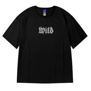 300g重磅美式字母印花短袖t恤街头大码男装黑色圆领纯棉简约半袖