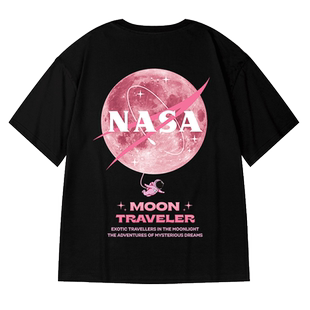 oversize美式潮牌胖子男装大码国潮嘻哈宽松NASA短袖T恤潮流半袖