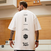 夏季 高街潮牌宽松T恤美式 纯棉肥佬大码 男装 短袖 男加肥加大五分袖