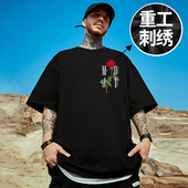纯棉胖子半袖 300g重磅美式 夏 t恤加肥加大码 男装 重磅刺绣夏季 短袖