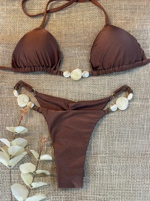 纯色石头装饰比基尼欧美ins网红辣妹分体泳衣时尚显瘦泳装bikini