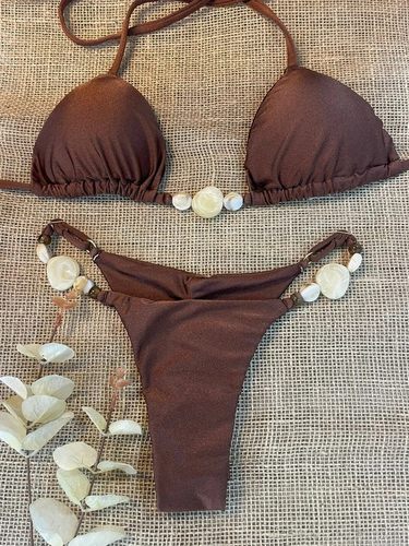 纯色石头装饰比基尼欧美ins网红辣妹分体泳衣时尚显瘦泳装bikini