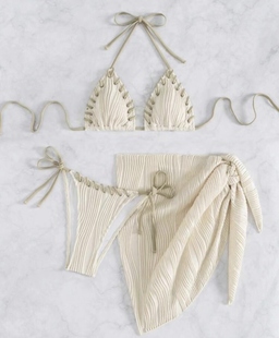 系带挂脖三点式 bikini 比基尼性感辣妹纯欲风分体泳衣沙滩显瘦泳装