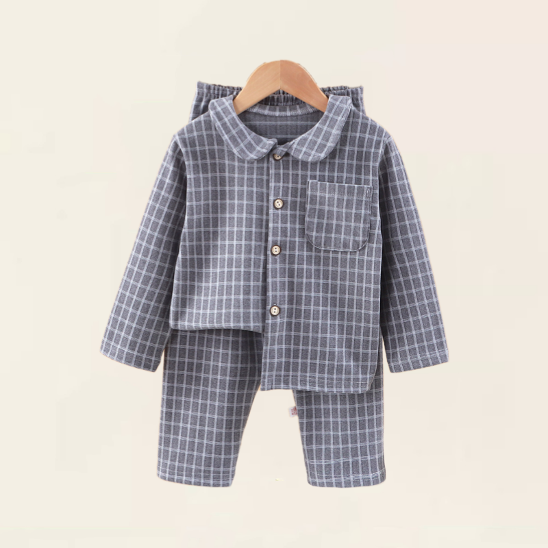 2折品牌特价清仓撤柜中大童秋冬格子暖绒翻领家居服睡衣保暖套装