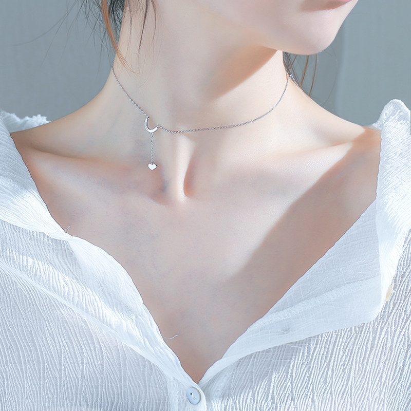 Quilted S925 Semicircle love Pendant Pull out Necklace choker A small minority clavicle Japan and South Korea Simplicity temperamentin the Accessories/Fashion Jewelry, Necklace  category - from Buy2taobao.com to provide professional Taobao agent buy service