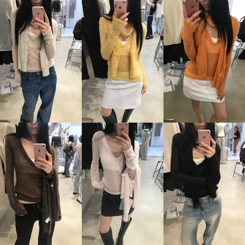 SJia【SAIDTOME】柳柳同款韩女穿搭千禧风温柔V领针织打底衫上衣