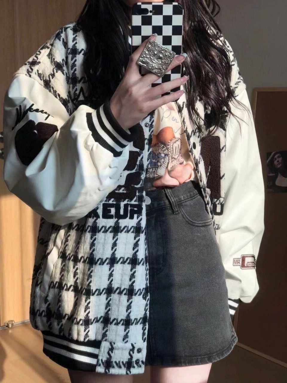 美式复古棒球服女春秋款小香风外套欧美高街hiphop宽松夹克上衣潮