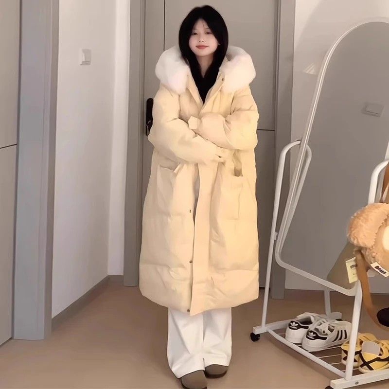 2025新款冬季毛毛领棉服外套女中长款过膝加厚保暖棉衣