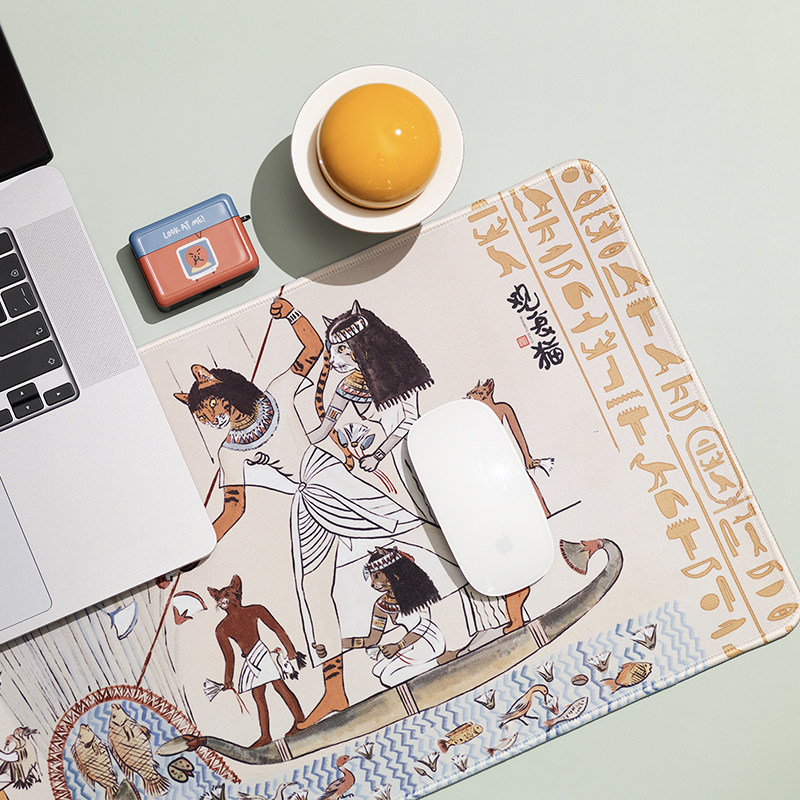 观复猫游天下之埃及猫文创防水桌垫可爱插画大号鼠标垫文艺风茶垫