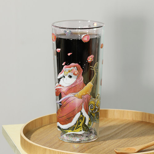 观复猫十二花神双层玻璃杯