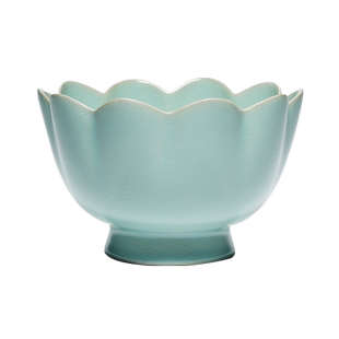 观复汝窑天青釉莲花式温碗 玄妙釉色馆藏复刻 手作宋汝雅瓷开片