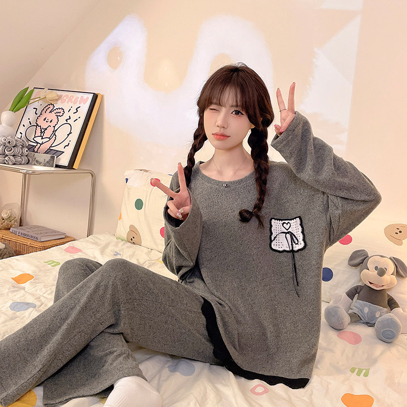 睡衣女春秋季2026新款羊绒保暖长袖长裤甜美可爱可外穿家居服套装
