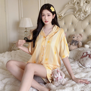 休闲两件套装 双口袋2026睡衣冰雪丝家居服女夏季 宿舍甜美少女短袖