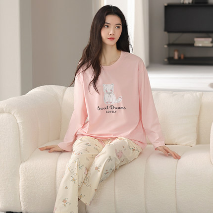 春秋女睡衣长袖纯棉家居服青年全棉外穿睡衣女直播秋季套装薄款