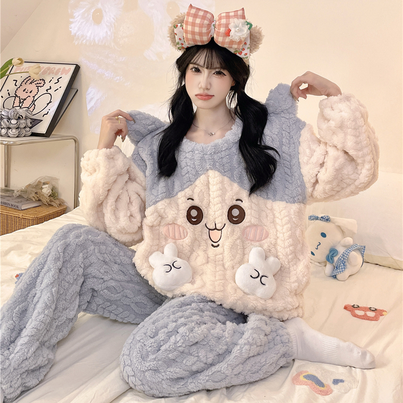 2025秋冬季新款珊瑚绒睡衣套装女
