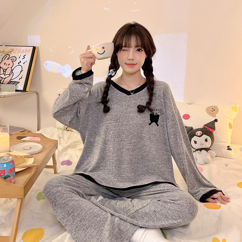 睡衣女春秋季2026新款羊绒保暖长袖长裤甜美可爱可外穿家居服套装