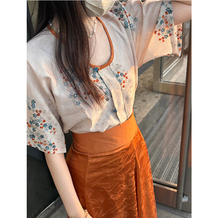 诗野原创汉服【满天星杏】唐制天丝坦领半臂八破裙改良日常夏季女