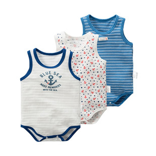 夏新款竹节棉宝宝背心包屁衣三角哈衣纯棉儿童舒适爬服连体衣男宝